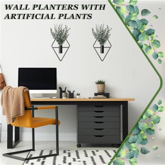 Hanging Wall Planters with Artificial Plants Indoor Metal Geometric Home Decor S - Picture 6 of 7